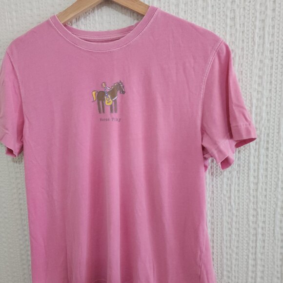Life is Good Pink Horse Play Distressed Shirt Size Small - Picture 8 of 12